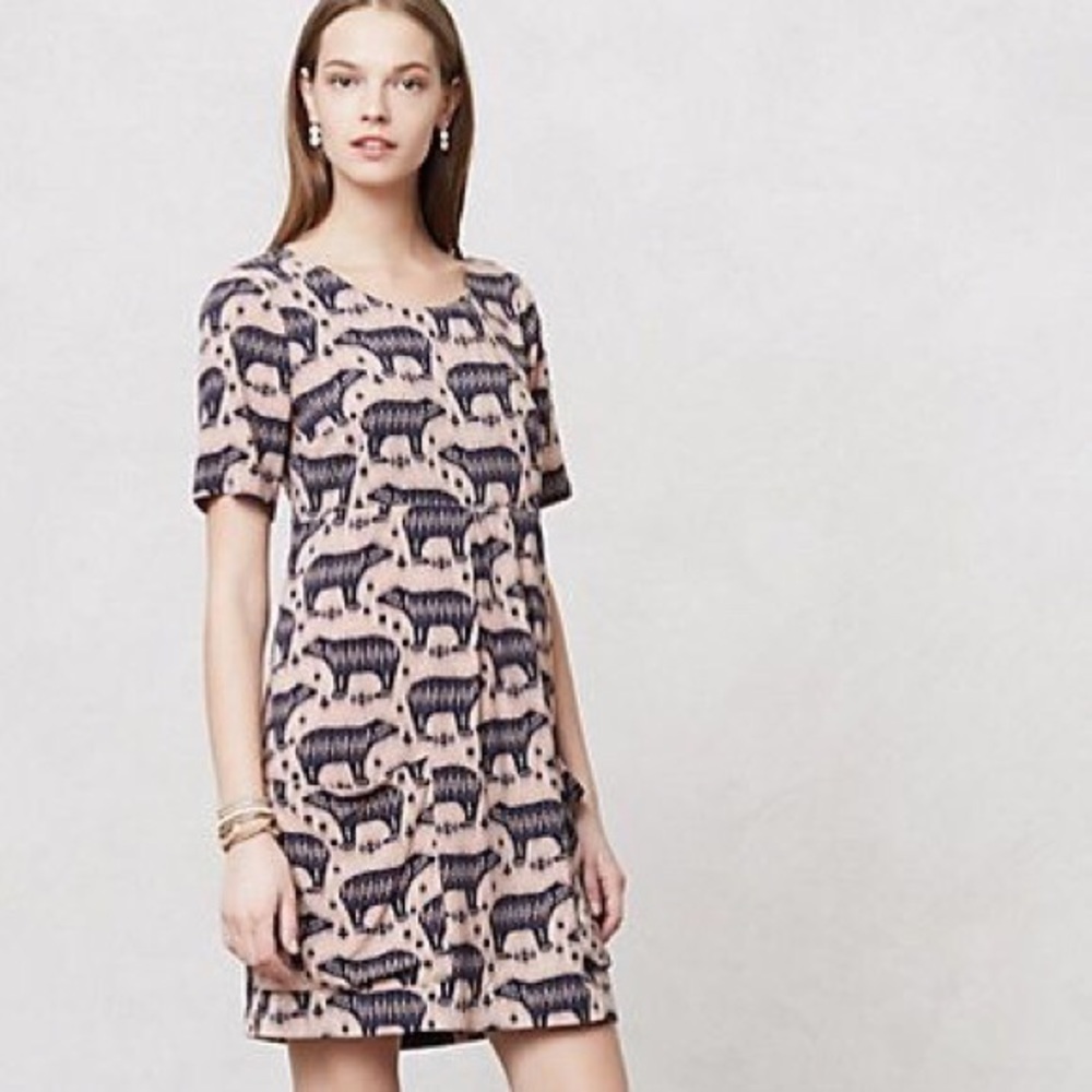 Anthropologie Mauve Zola Bear Print Dress Size 4